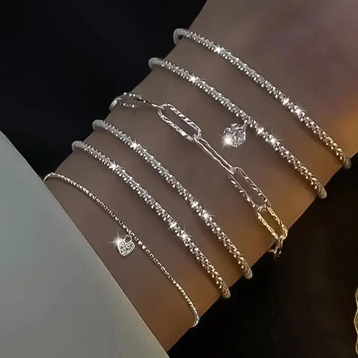 Bracelets en argent Sterling 925 avec strass pour femmes et filles