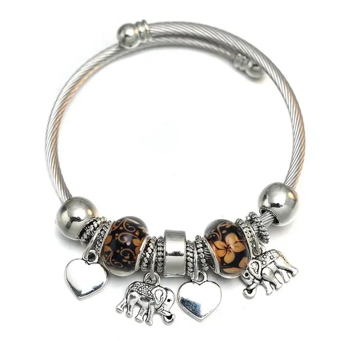 Bracelet en perles d'éléphant d'amour pour femmes, bracelets à breloques réglables, accessoires romantiques, cadeau de bijoux mode six couleurs