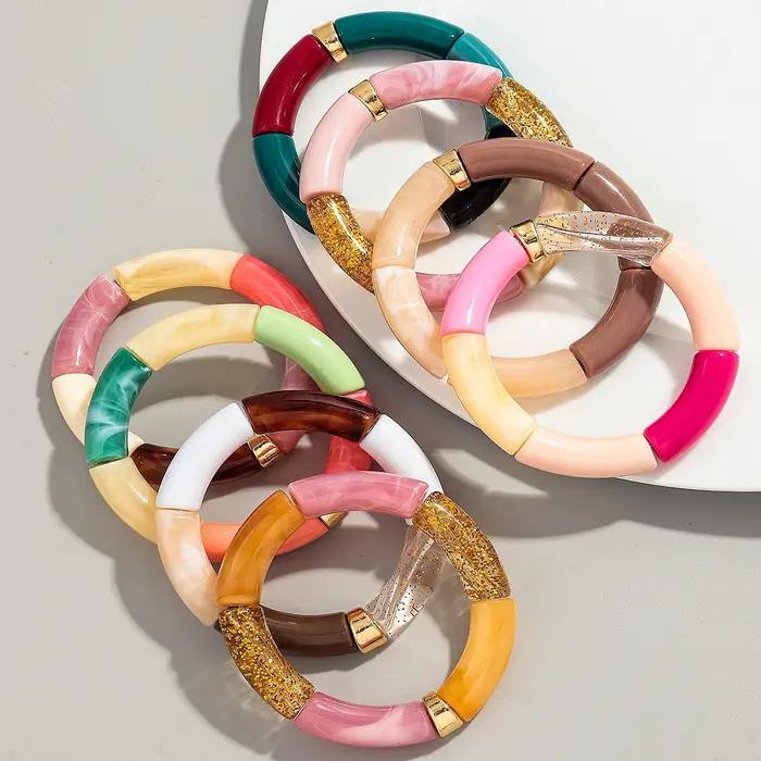 Bohomia nouveau acrylique gros bambou empilable Bracelet pour femmes Boho élastique coloré Tube perles Bracelets 2025 bijoux de mode