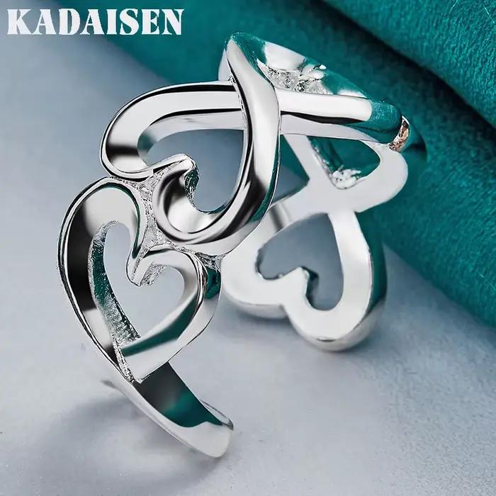 Bague en argent Sterling 925 en forme de cœur pour femmes