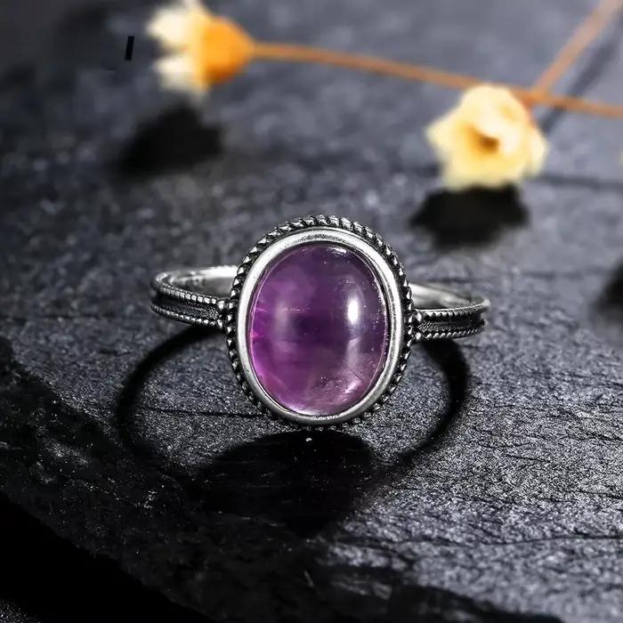 Bague Améthyste Vintage en Argent 925 Élégante pour Femmes Occasions Spéciales Mariage Anniversaire Fête Cadeau Chic