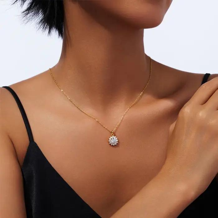 Collier pendentif en moissanite tournesol haute qualité argent sterling 925 plaqué or 14 carats unisexe classique certifié pour femmes et hommes occasions spéciales