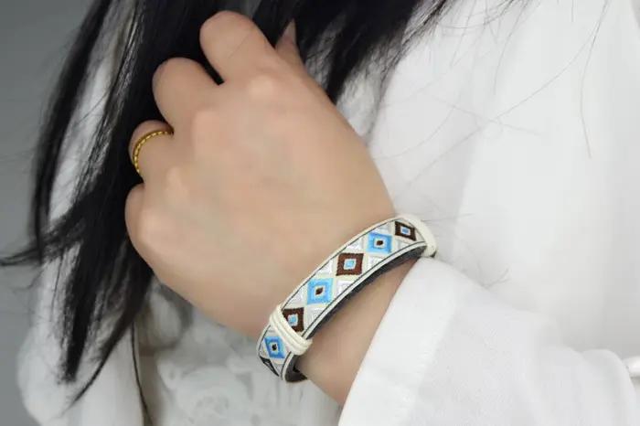 Bracelet en cuir de style ethnique pour femmes et hommes