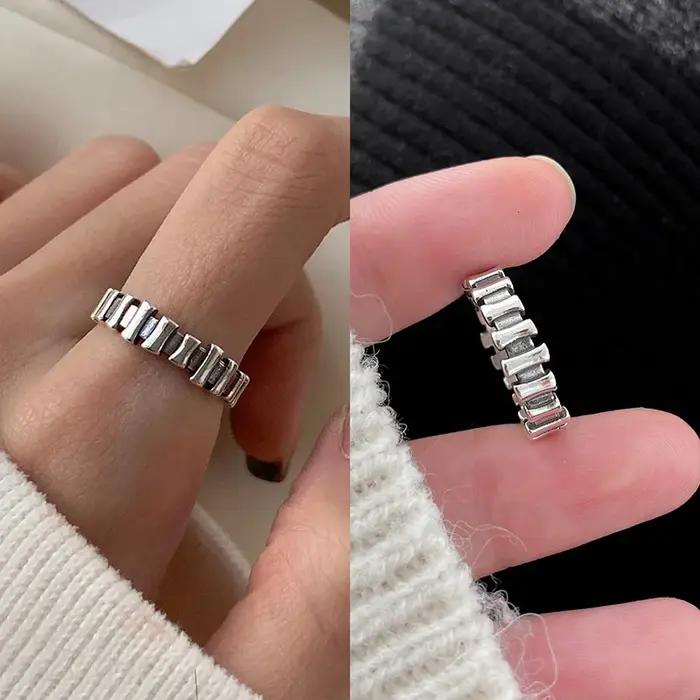 Bague rétro simple en argent Sterling 925, Double couche réglable, ligne croisée irrégulière, pour f