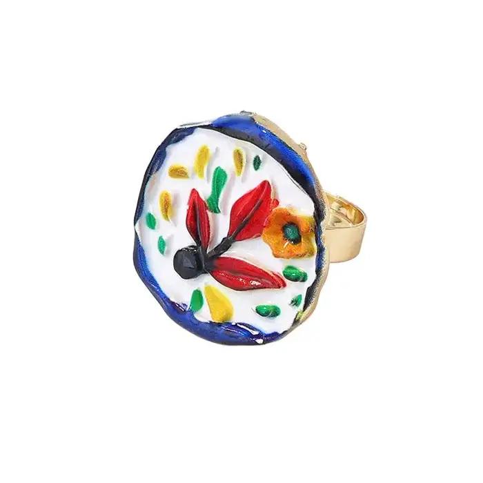 Bague en alliage de zinc style ethnique imprimé fleurs et grenate unique pour femmes occasions générales tracker d'humeur