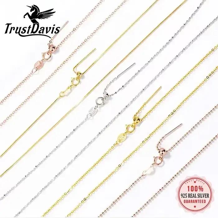 Trustdavis – collier universel en argent 925 véritable pour femmes, chaîne à croix, à la mode, pour usage quotidien, pendentif DIY, bijoux fins, DC27