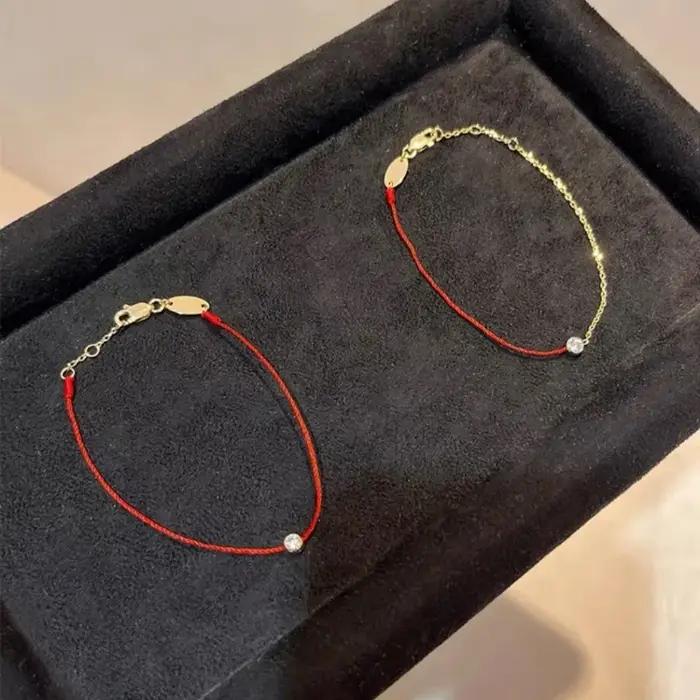 Bracelet élégant et unique en chaîne demi-cordon rouge plaqué or avec diamant