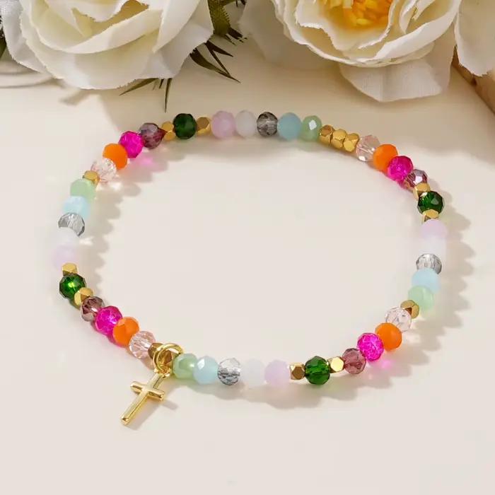 Bracelet de perles de cristal carrées croisées pour femmes