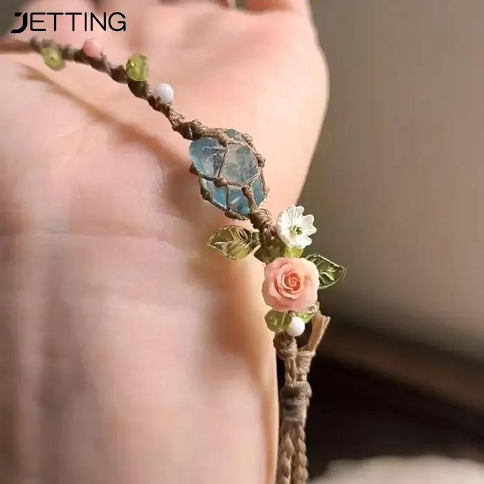 Bracelet en maille de cristal aigue-marine perlé cordon réglable bijou fait à la main pour femmes occasions de remise de diplôme