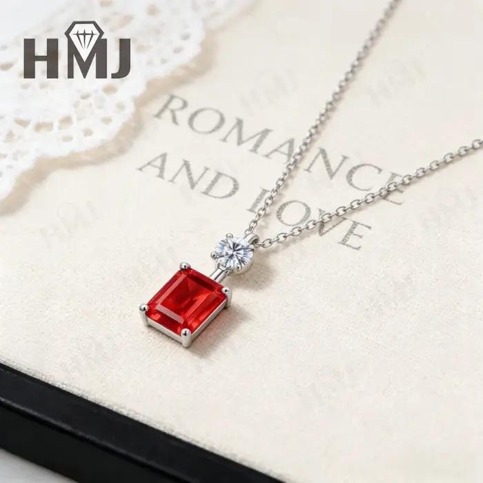 Collier en argent sterling 925 avec pendentif émeraude de Colombie cultivée en laboratoire de 1