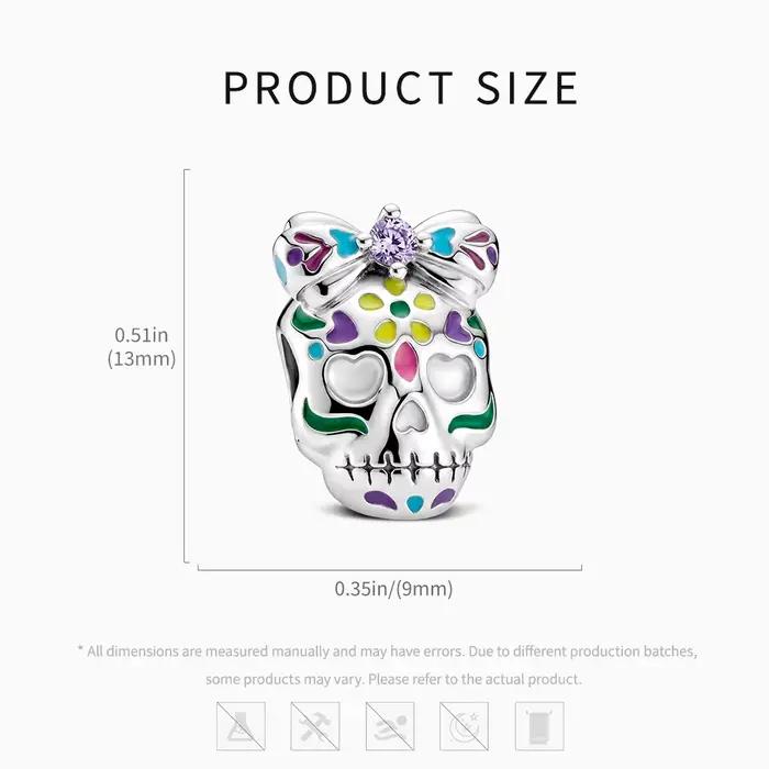 Nouveau pendentif en argent sterling 925 avec nœud papillon et perles en forme de crâne pour la fabrication de bijoux, bracelet classique, cadeau DIY pour femmes, Halloween