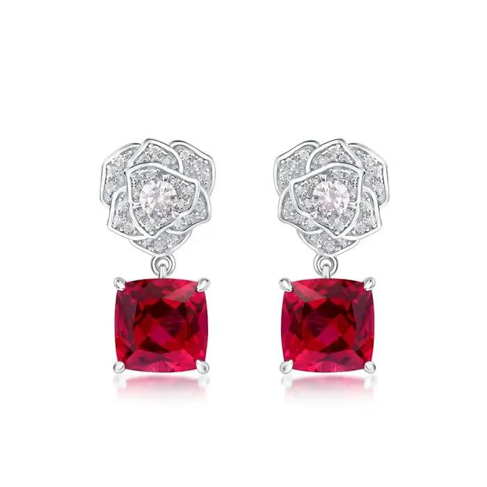 ALLNOEL 925 argent Rose fleur laboratoire rubis boucles d'oreilles pour femme