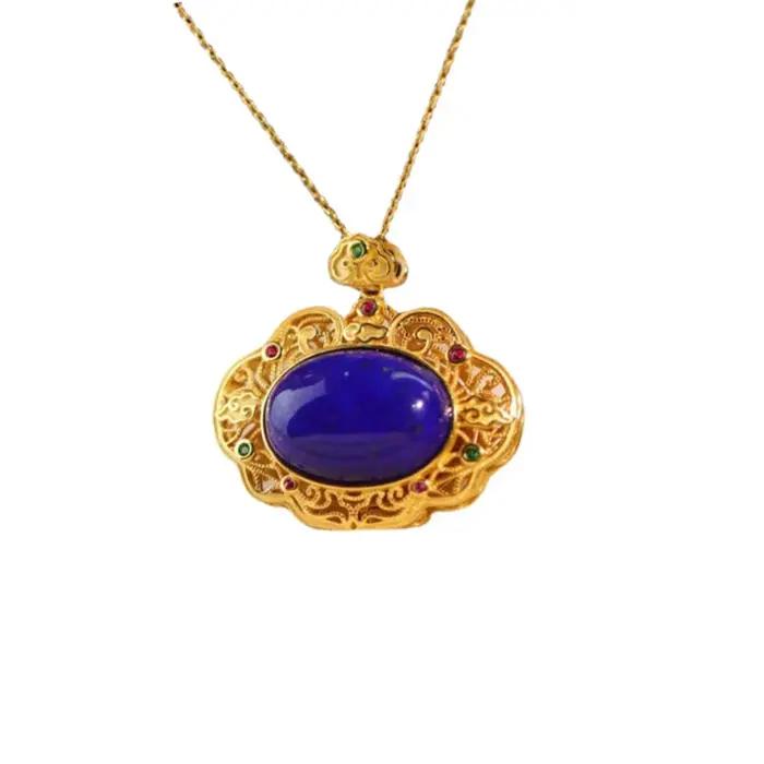 Collier en Argent Plaqué Géométrique Élégant pour Femme Occasions Spéciales Bleu Foncé Zirconium Blanc