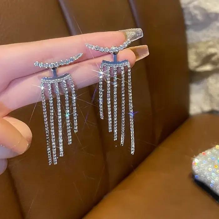 Boucles d'oreilles pendantes à pampilles de style tennis pour femmes