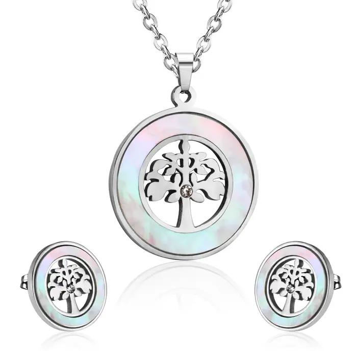 LUXUSTEEL-Collier et Boucles d'Oreilles avec Pendentif en Forme d'Arbre, en Acier Inoxydable localit