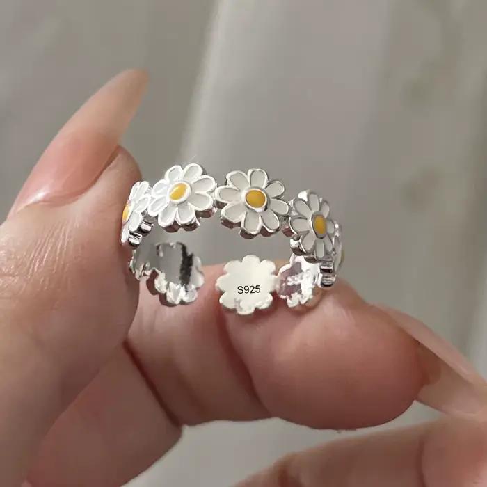 Bagues en argent Sterling 925 pour femmes et hommes, anneau ouvert en forme de fleur de marguerite,
