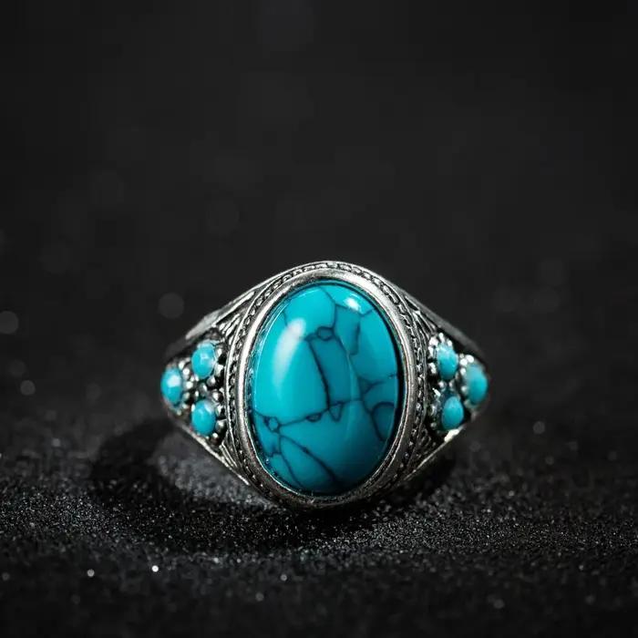 Bague en alliage plaqué argent turquoise pour femme