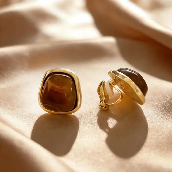 Vintage Style coréen Maillard marron oreille Clips femmes 2025 nouveau café à la mode irrégulier géométrique Clip boucles d'oreilles sans trou d'oreille
