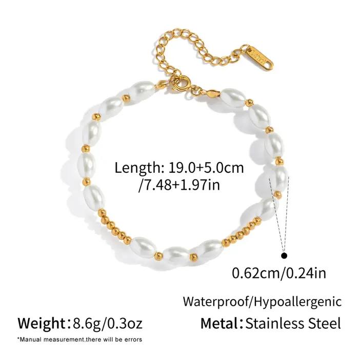 Bracelet de perles ovales en or PVD 18K sur acier inoxydable pour femmes élégantes occasions spéciales style classique raffiné
