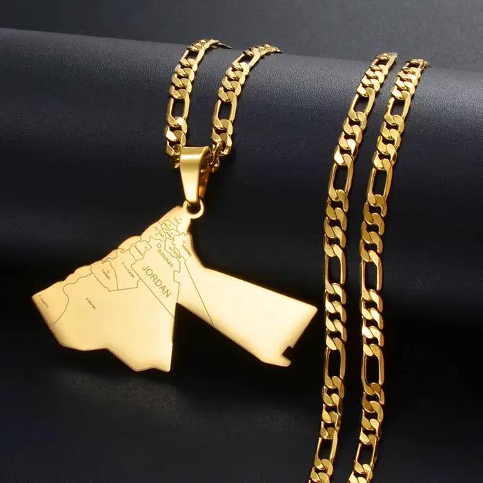 Anniyo le royaume Hashemite de Jordan carte pendentif colliers pour femmes hommes unisexe jordanien bijoux # 321301
