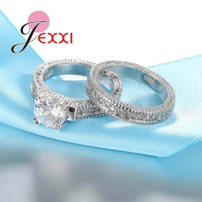 Ensemble de bagues élégantes en argent Sterling 925, 2 pièces, pavé de cristaux brillants de haute q