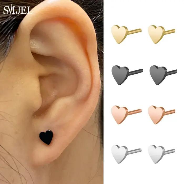 Boucles d'oreilles clous noires tendance pour femmes en acier inoxydable