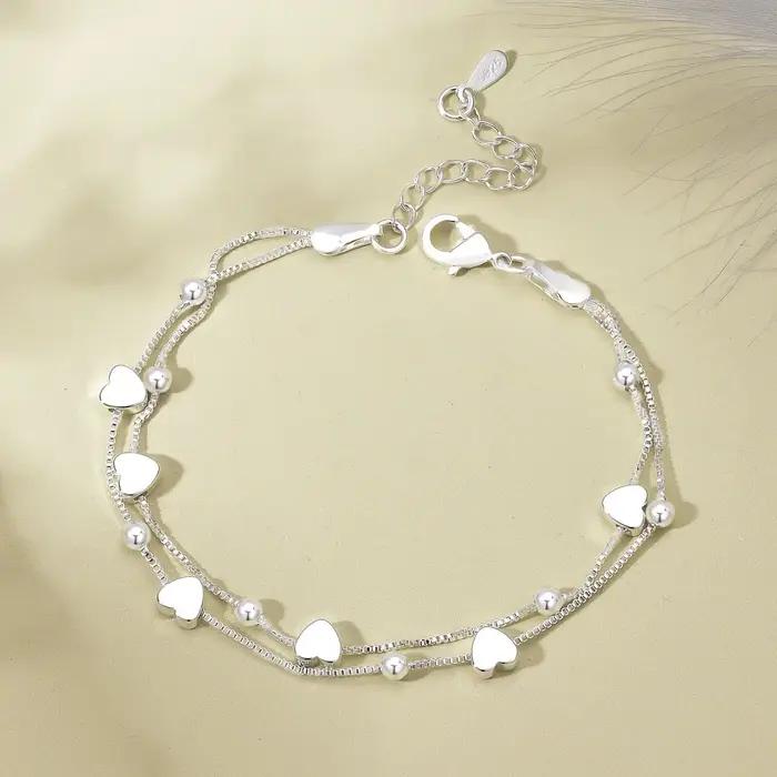 925 Bracelets en argent Sterling femme coeur boule chaîne bracelet à breloques Couple concepteur bijoux accessoires
