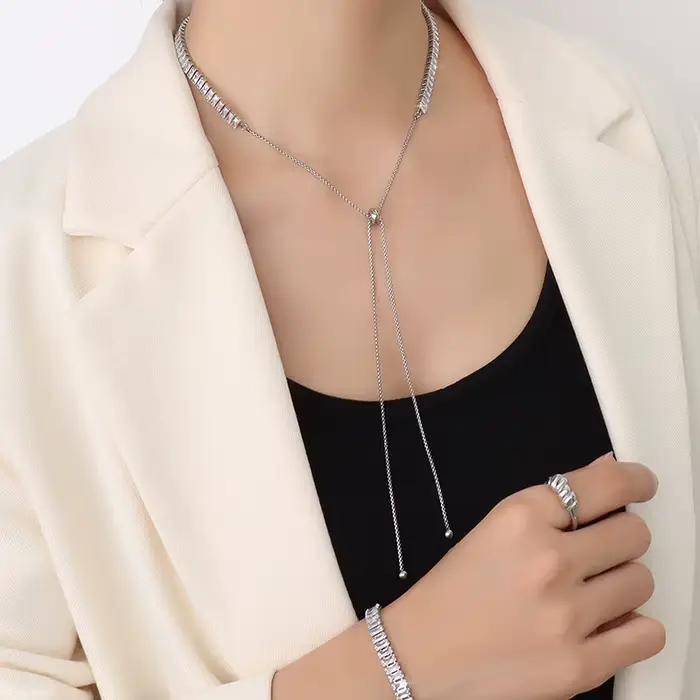 Bracelet et collier ajustables en acier au titane plaqué or pour femme, optique de tennis, pop-corn, ensemble de colliers, cadeau pour fille, nouvelle mode