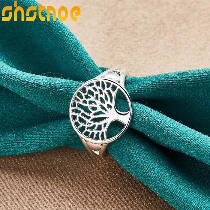 Bague arbre de vie rond creux en argent Sterling 925