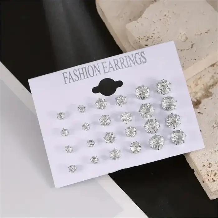 12 paires de boucles d'oreilles en Zircon à Six griffes