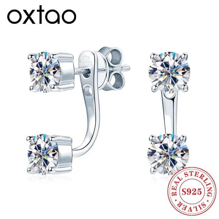 OXTAO D VVS1 Moissanite boucle d'oreille pour femmes 925 boucles d'oreilles en argent Sterling scintillant laboratoire
