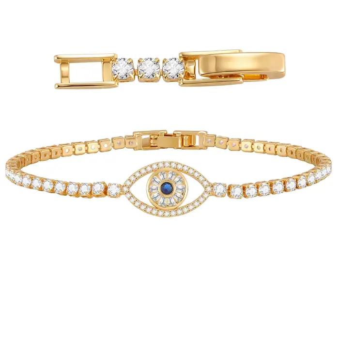 Bracelet chaîne Vnox Classic Evil Blue Eye en zircone pour femmes, bracelet tennis plaqué or, zircon