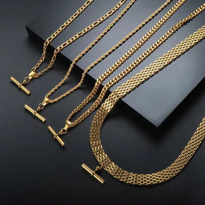 Ensemble de boucles d'oreilles et collier en acier inoxydable pour femme, chaîne, calculatrice, LOVE, barre en T, pendentif inhabituel, document en or, Figaro, bijoux cubains, 2023