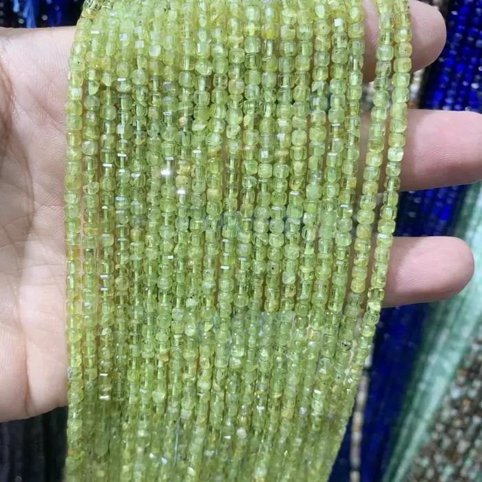 Lapis Lazuli 3x3mm carré à facettes pierre naturelle péridot Alashan agate Cube en vrac pour la fabrication de bijoux Bracelet à bricoler soi-même 15 pouces
