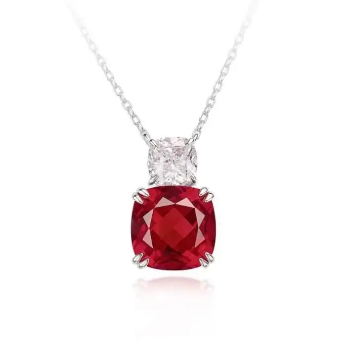 Ensemble de collier pendentif en corindon rouge luxueux pour femmes