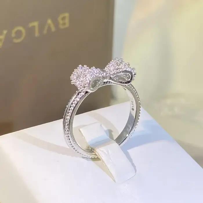 Bague en argent sterling à nœud fantastique sertie de zirconium blanc pour femmes, bijou romantique pour occasions spéciales, cadeau idéal pour mariage, fiançailles et fêtes