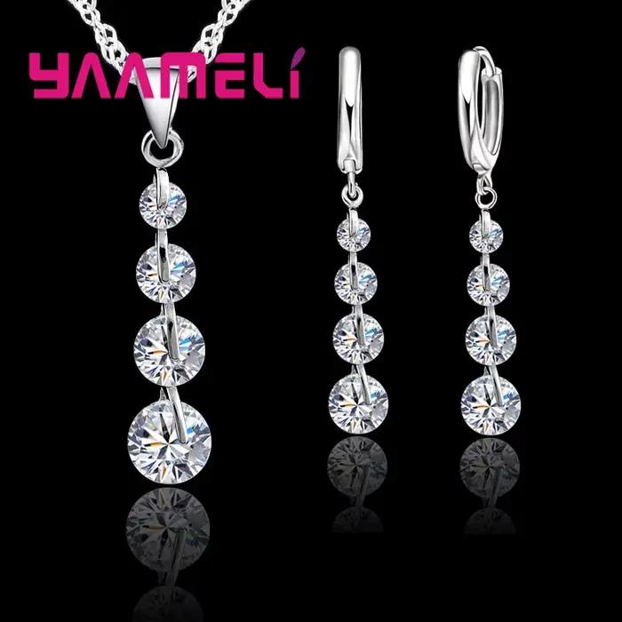 Ensemble de bijoux en argent regardé 925 pour femmes, collier pendentif, boucles d'oreilles, cadeau