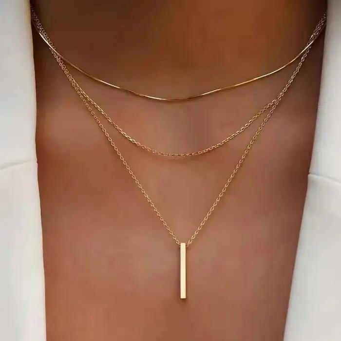 Collier empilable à trois couches en argent Sterling 925 avec pendentif simple pour femmes occasions spéciales partys elegance moderne