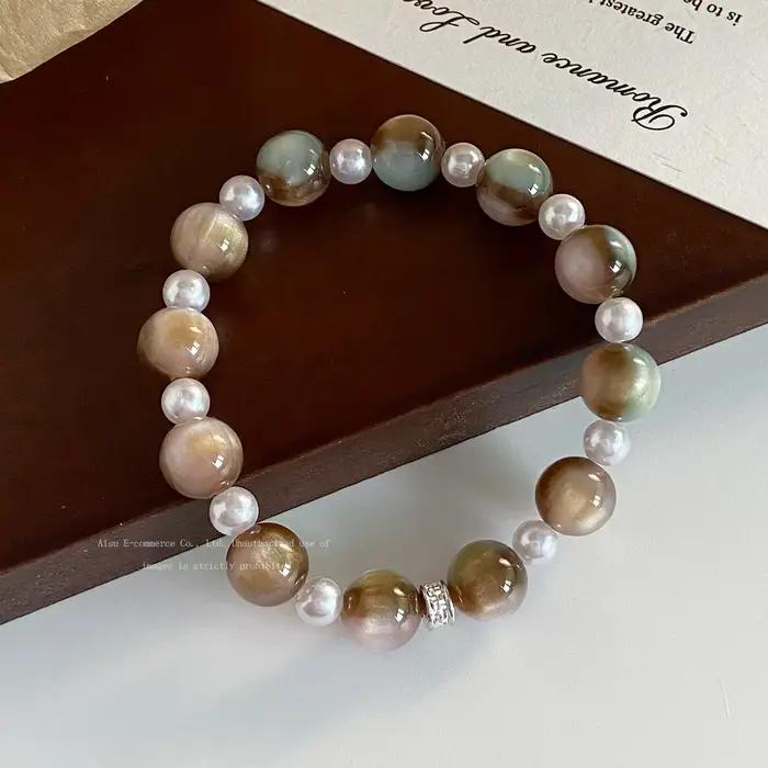 Bracelet Perlé Toffee Rose Fait Main Design Niche Nouveau Style Chinois Finesse Brillante Accessoires Perlés Un Tour Occasions Spéciales