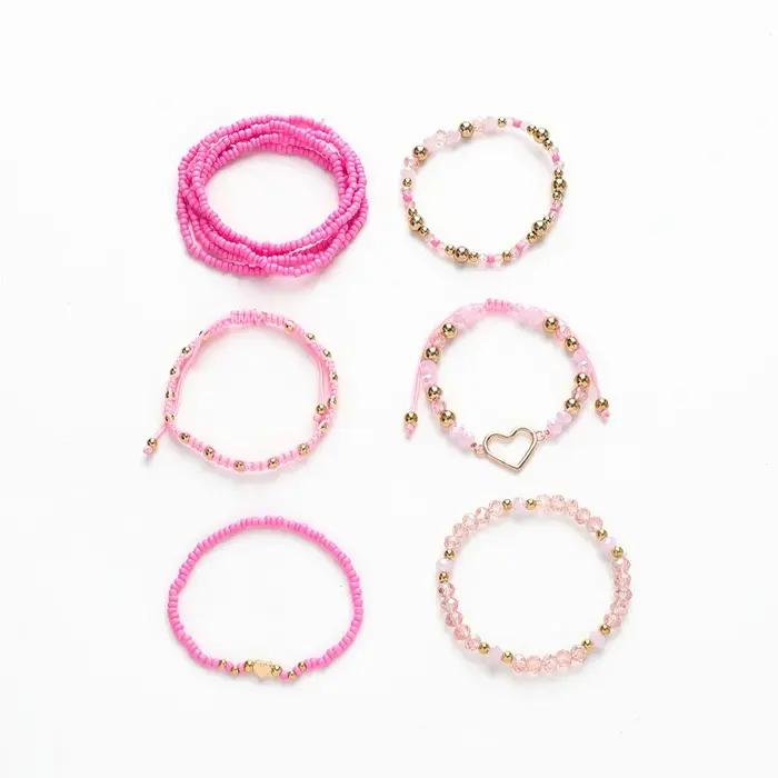 Ensemble de Bracelets Bohèmes en Perles de Verre en Forme de Cœur Accessoires Mode pour Femmes Occasions Spéciales