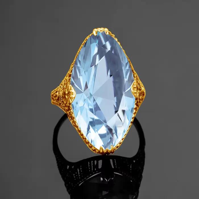 Bague de cocktail royale vintage en argent sterling 925 véritable avec grande pierre ovale en aquamarine bleu ciel pour femme