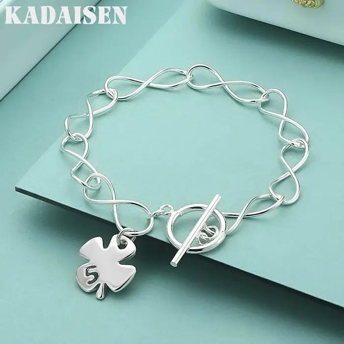 Bracelet en argent sterling 925 avec chaîne en forme de trèfle pour femmes, bijoux de charme tendanc