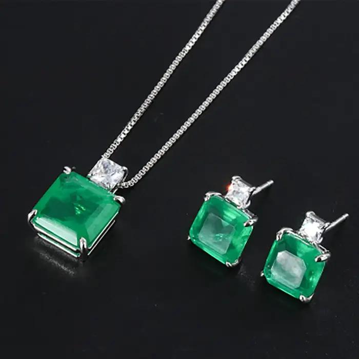 KNRIcals EN-Ensembles de bijoux en émeraude de simulation de luxe, pendentif en pierre précieuse, co