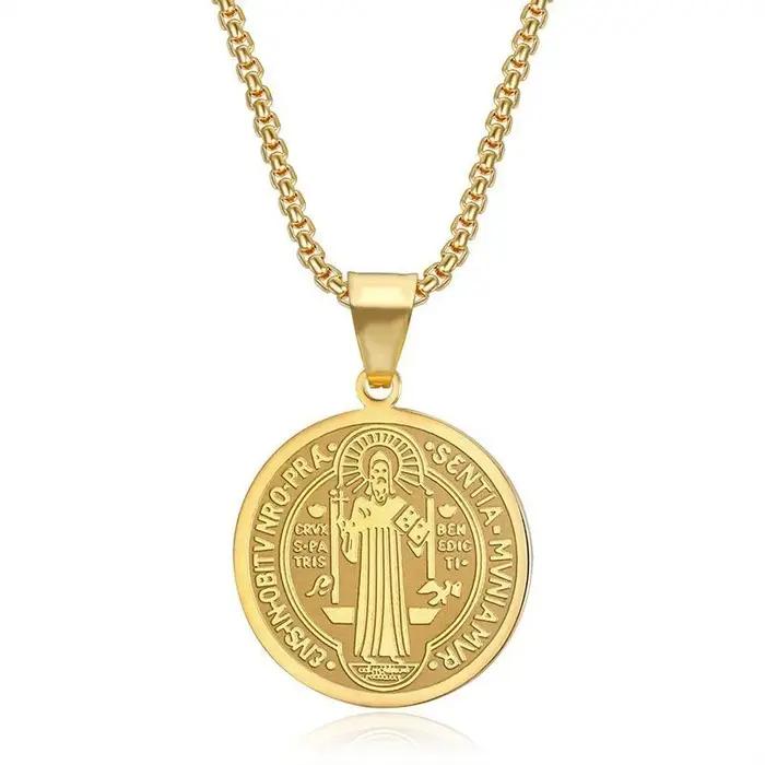 YQ – collier avec pendentif Saint benoît en acier inoxydable 316L, pour hommes et femmes, accessoire