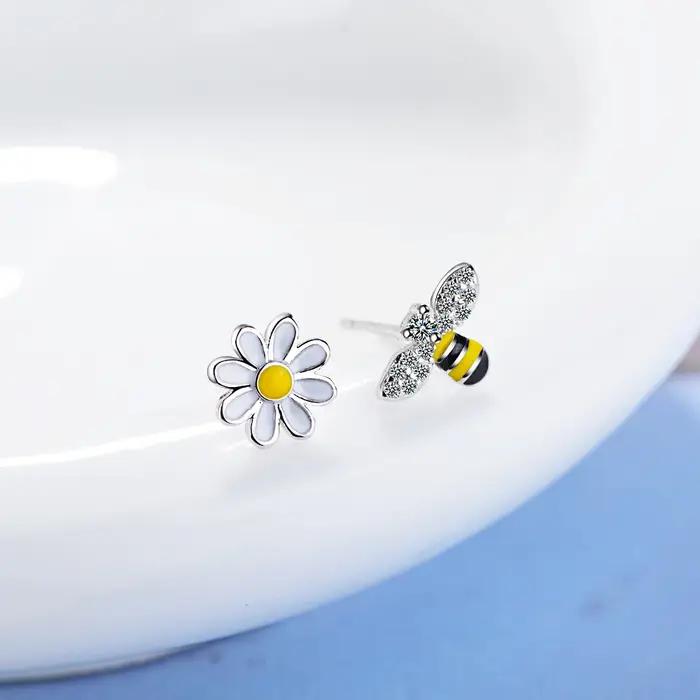 Boucles d'oreilles abeille en argent Sterling 925 pour femmes, bijoux de fiançailles et de mariage d