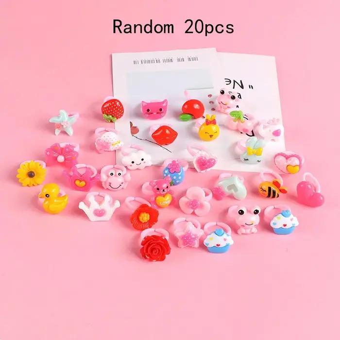 Bagues mignonnes pour enfants, 20 pièces/lot, bonbons, documents coréens, kawaii, dessin animé, gâte