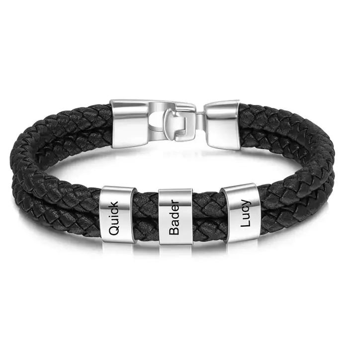 Bracelet personnalisé en cuir avec noms de famille pour hommes, cadeau de mariage, anniversaire, bijou à la mode avec aimant pour tracker l'humeur