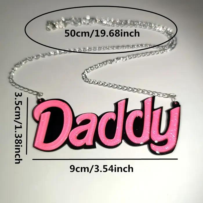 Collier pendentif lettres papa pour femmes, bijoux roses, accessoires acryliques à paillettes