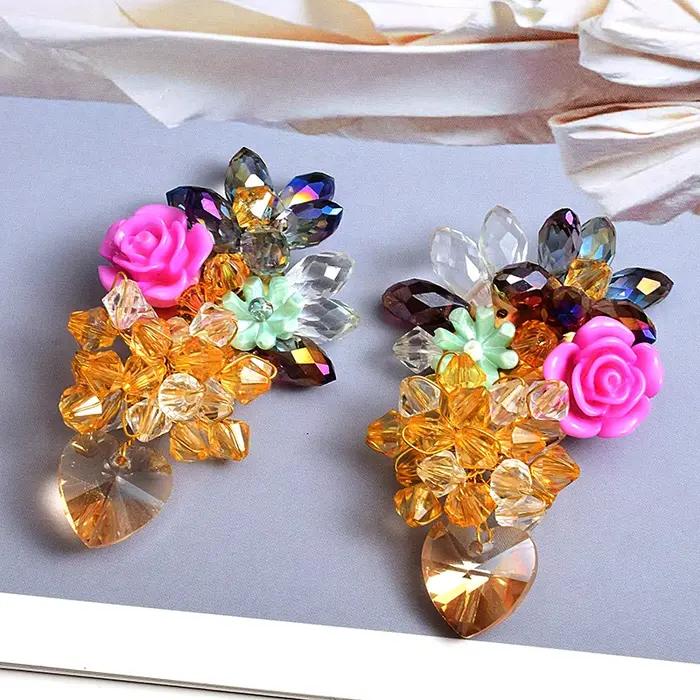 Boucles d'oreilles bohème en forme de fleur acrylique pour femmes