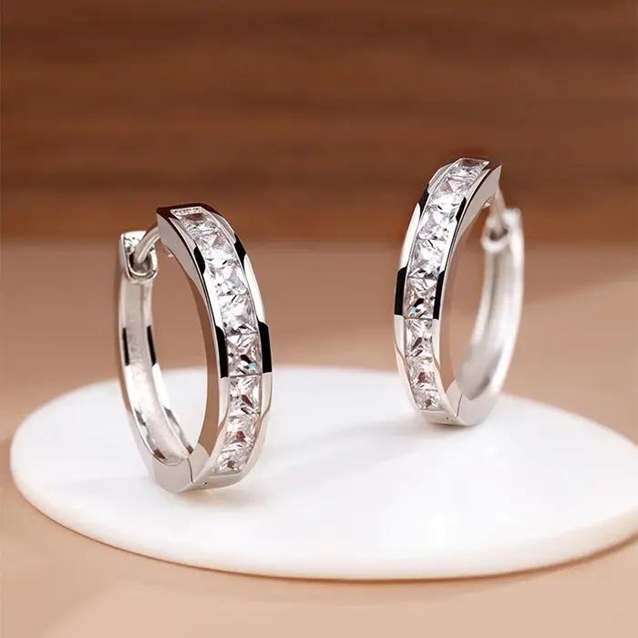Boucles d'oreilles en argent Sterling 925 et Zircon brillant pour femmes, rondes, circulaires, à la